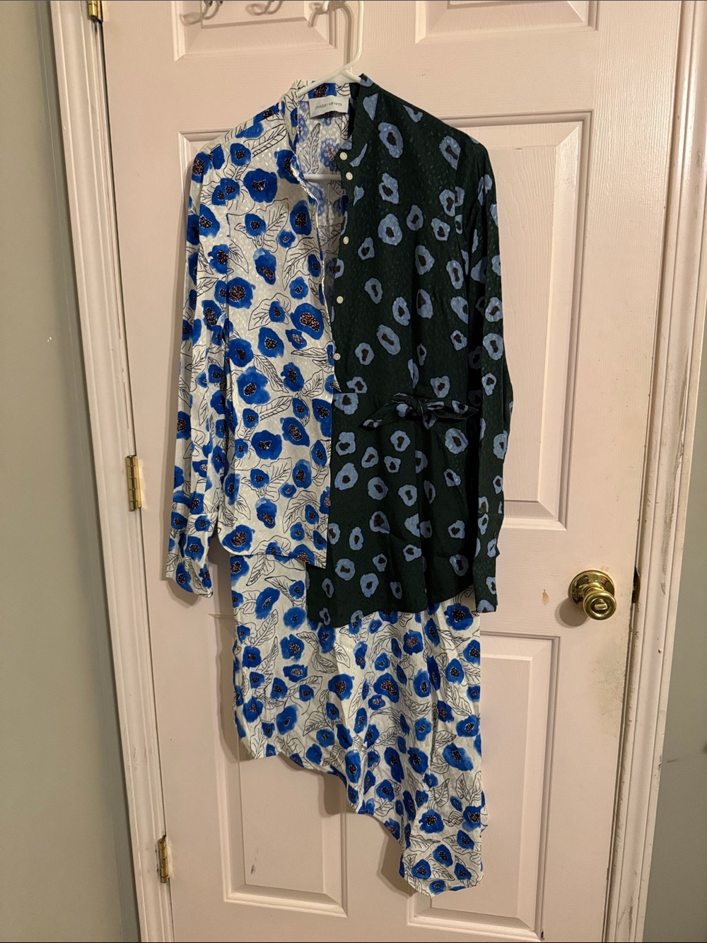 Asymmetrical Two-Tone Blue Floral Button-Front Dress